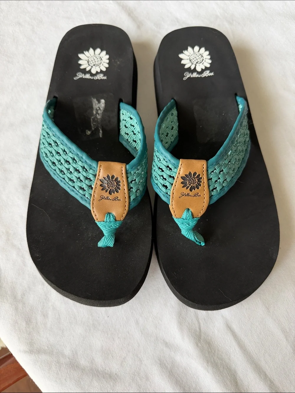 Yellow Box Teal Woven Thong Sandals with Tan Accent - Picture 1 of 13